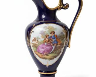 Porcelaine R Made in France Cobalt Porcelain Pitcher and Vase Set