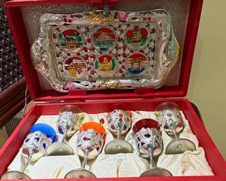 Vintage Japanese Dragon Motif Sake Set with Tray and Presentation Box