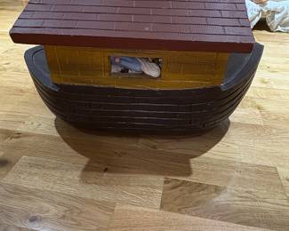 Vintage Hand-Painted Wooden Noah's Ark with Animal Figurines