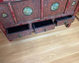 Tibetan Red Lacquer Cabinet