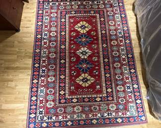 Hand-Knotted Kazak Style Wool Rug