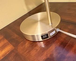 Modern Gold Tone Metal and Glass Table Lamp with USB Port