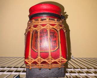 Vintage Thai Red Lacquered Bamboo Rice Box