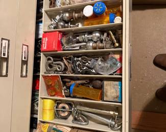 Metal multi-drawer industrial parts cabinet with extensive mixed hardware contents - additional view