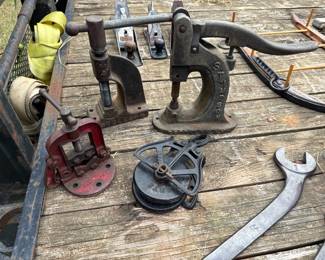 Vintage cast-iron shop tools and hardware