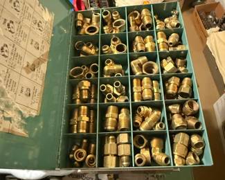 Assorted vintage small-parts organizers and hardware lots