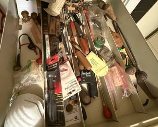 Multi-Drawer Tool Cabinet Contents: Assorted Hand Tools, Drill Bits, Woodworking and Hardware Items