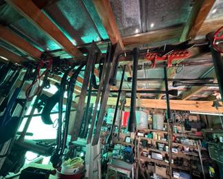 Workshop Tool Shed Contents: Drill Press, Bench Grinder, Hand Tools & Agricultural Implements - additional view