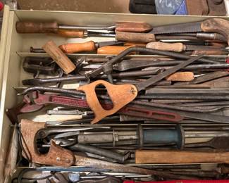 Mixed Lot of Vintage and Used Hand Tools in Metal Drawer