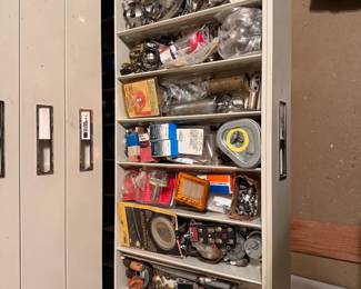 Metal multi-drawer industrial parts cabinet with extensive mixed hardware contents - additional view