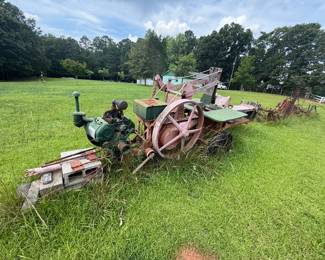 Older belt-driven stationary hay press or hay baler - additional view
