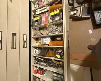 Metal multi-drawer industrial parts cabinet with extensive mixed hardware contents - additional view