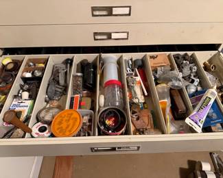 Metal multi-drawer industrial parts cabinet with extensive mixed hardware contents - additional view