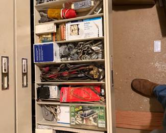 Metal multi-drawer industrial parts cabinet with extensive mixed hardware contents - additional view