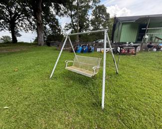 Freestanding Metal Mesh Porch Swing with A-Frame