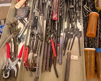 Multi-Drawer Tool Cabinet Contents: Assorted Hand Tools, Drill Bits, Woodworking and Hardware Items - additional view