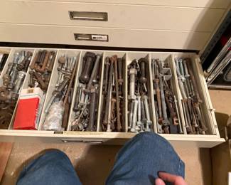 Metal multi-drawer industrial parts cabinet with extensive mixed hardware contents - additional view