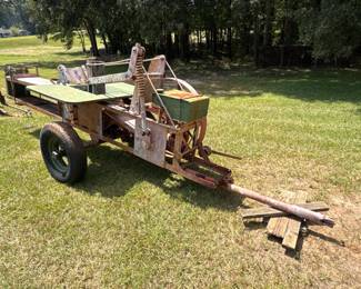Vintage engine-powered stationary hay press or baler - alternate view
