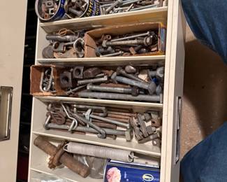 Metal multi-drawer industrial parts cabinet with extensive mixed hardware contents - additional view