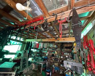 Workshop Tool Shed Contents: Drill Press, Bench Grinder, Hand Tools & Agricultural Implements - additional view