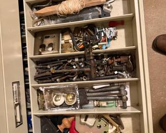 Metal multi-drawer industrial parts cabinet with extensive mixed hardware contents - additional view