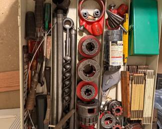RIDGID pipe-threading dies and assorted plumbing/hand tools