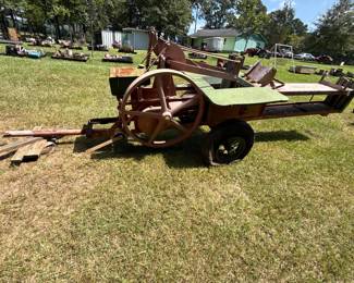 Vintage engine-powered stationary hay press or baler - best overall view