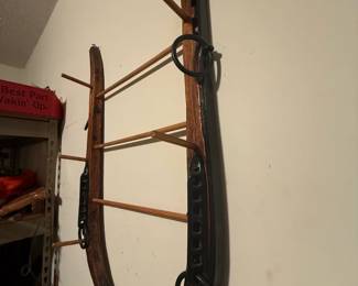 Horse-harness hames converted into a wall-mounted peg rack - additional view
