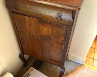 Antique oak music cabinet and other items for sale.