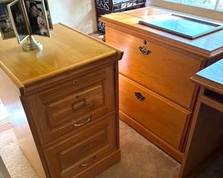 Oak office furniture. Filing cabinets, desk, multiple pieces. Can be sold as an entire set or individually.