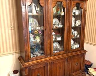 Vintage china cabinet full of china, hand-painted china, crystal, and misc