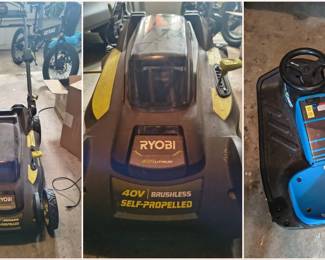 Ryobi Electric Lawn Mower. Works great! Crazy Cart. Kid's go-cart ride