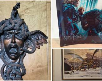 Fantasy Décor. Medusa Sculpture. Harry Potter curved glass display piece.