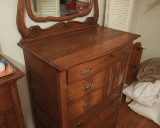 Antique High Boy Chest With Mirror