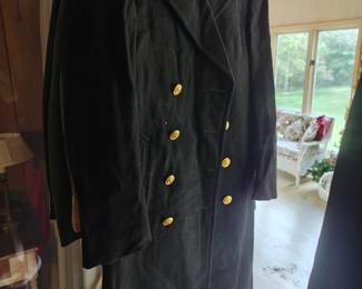 Vintage US Navy Officer's Bridge Coat Black 100% Wool Heavy Eagle Button