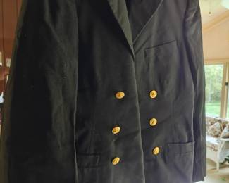 Vtg US Navy Military Enlisted Black Wool Peacoat Gold Buttons 