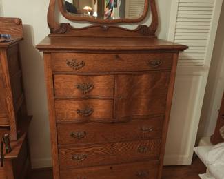 Antique High Boy Chest With Mirror