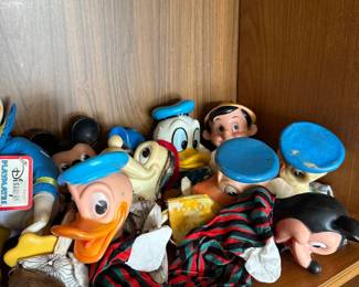 Walt Disney rubber-head hand puppets (1950s/60s) (probably made by Gund) (Mickey, Donald, Pinocchio, etc.)