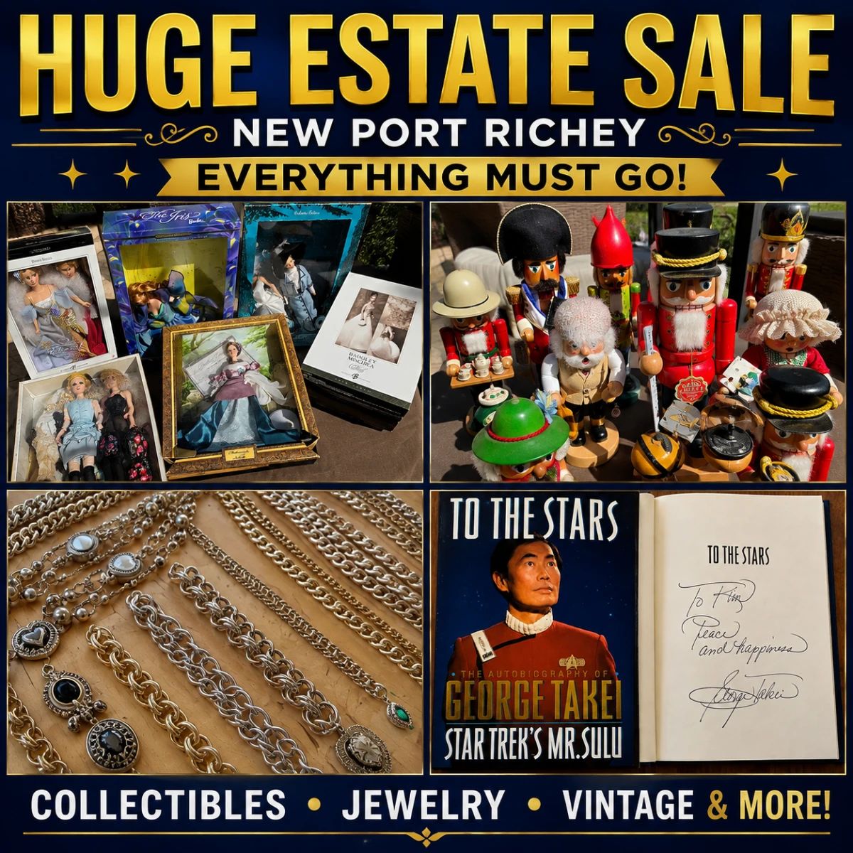 Autographed Star Trek, Collectible Barbies, Jewelry, Steinbach, Skechers, more