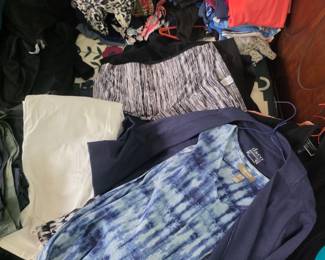 Hundreds of Clothing items many with tags $3 each. Pants, Shorts, Tops, Pajamas and more.