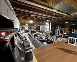 Entire basement full of books, tools, art supplies and more