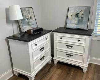 Pair of White Nightstands with Plug in adaptability