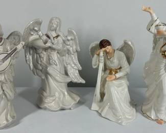 White Porcelain Angel Figurines with Gold Accents