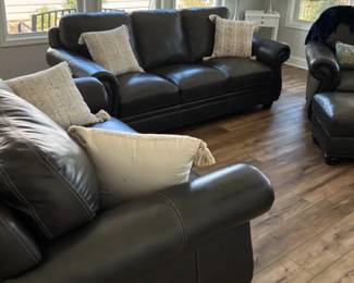 FourPiece Black Faux LeatherStyle Living Room Set Sofa, Loveseat, Chair Ottoman