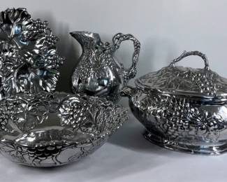 Arthur Court Designs Grape Motif Serving Covered Dish, Pitcher Pedestal Bowl