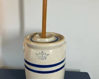 Robinson Ransbottom 3Gallon Stoneware Crock Blue Crown Mark, USA, Double Blue Band