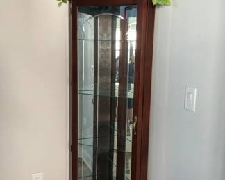 Cherry Finish Corner Curio Cabinet with Glass Shelves