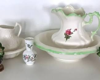 Vintage Decorative Porcelain Collection Aynsley Pembroke, Wash Basin Figural Floral Pieces