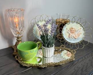 Bedroom Tray with Angel Plaques, CrystalStyle Candle Holder Dcor