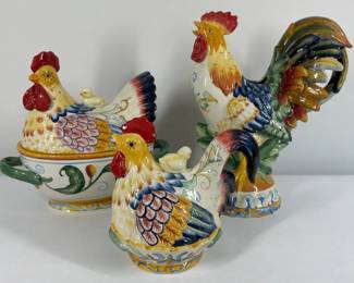 Fitz Floyd Colorful Rooster Hen Tabletop Figurines